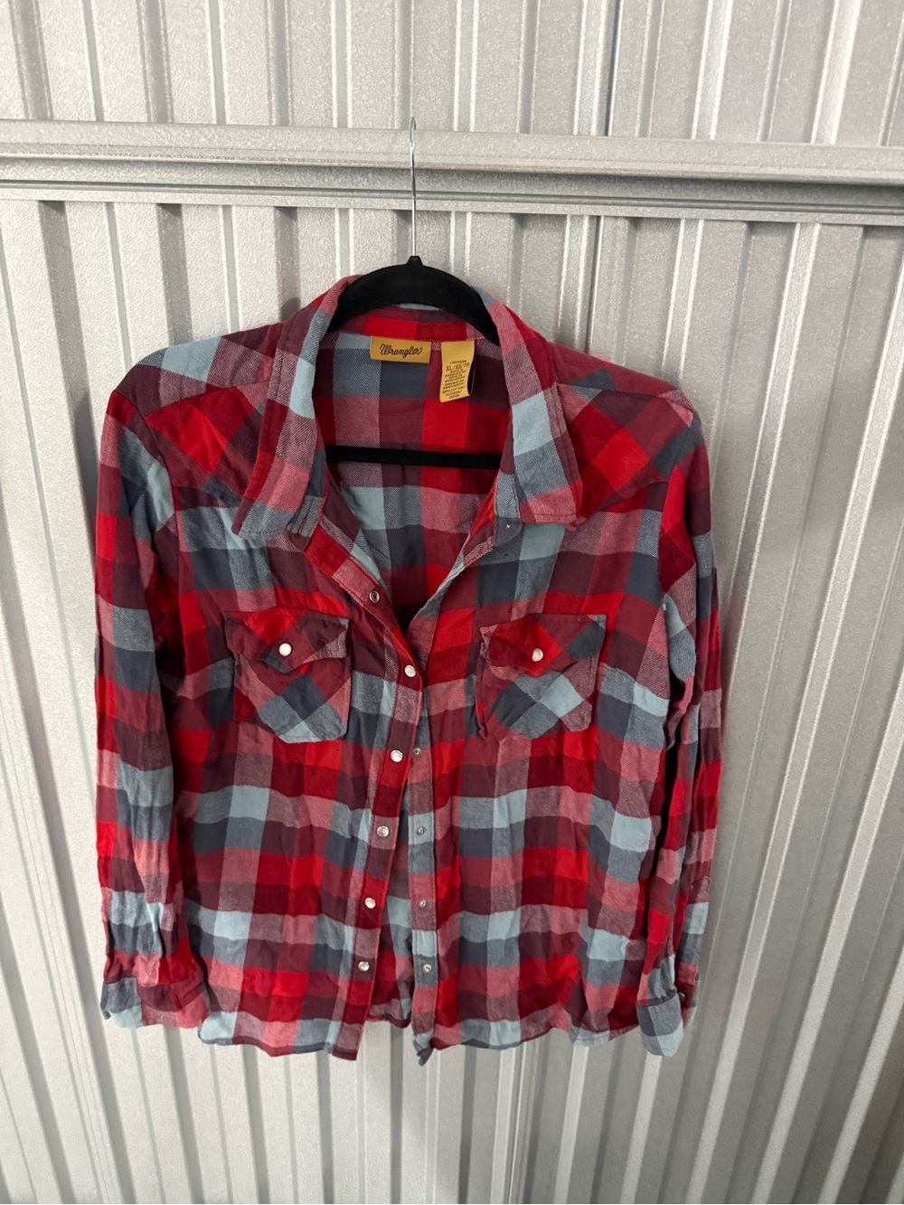 Wrangler Red and Gray Plaid Women's Button-Down Shirt